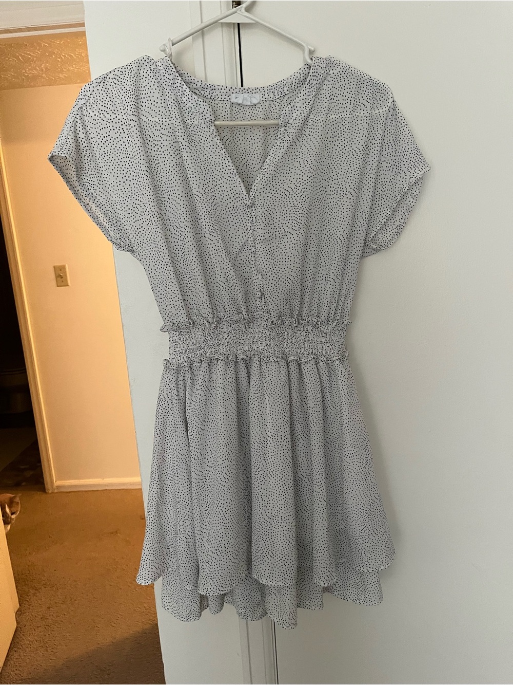 Sienna Sky White & Black Dot Smocked Waist Mini Dress